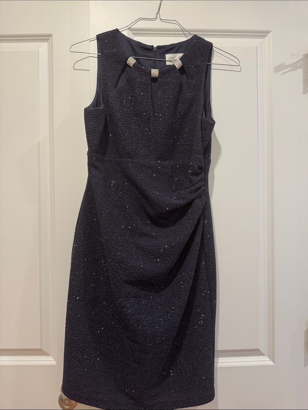 Eliza J Black Sleeveless Sparkle Sheath Dress with Rhinestone Bow Accent